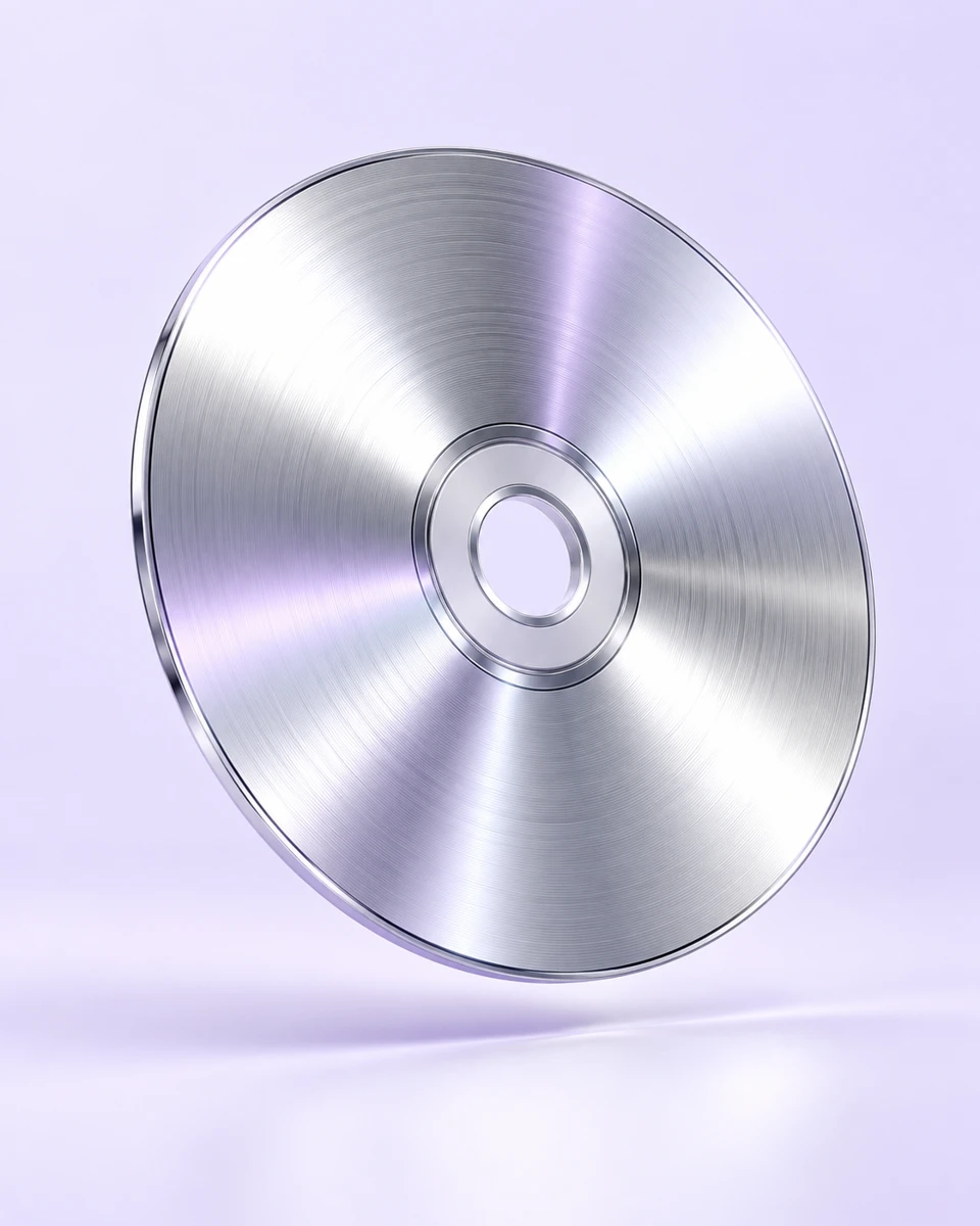 Disco argentato sospeso su un fondo lilla